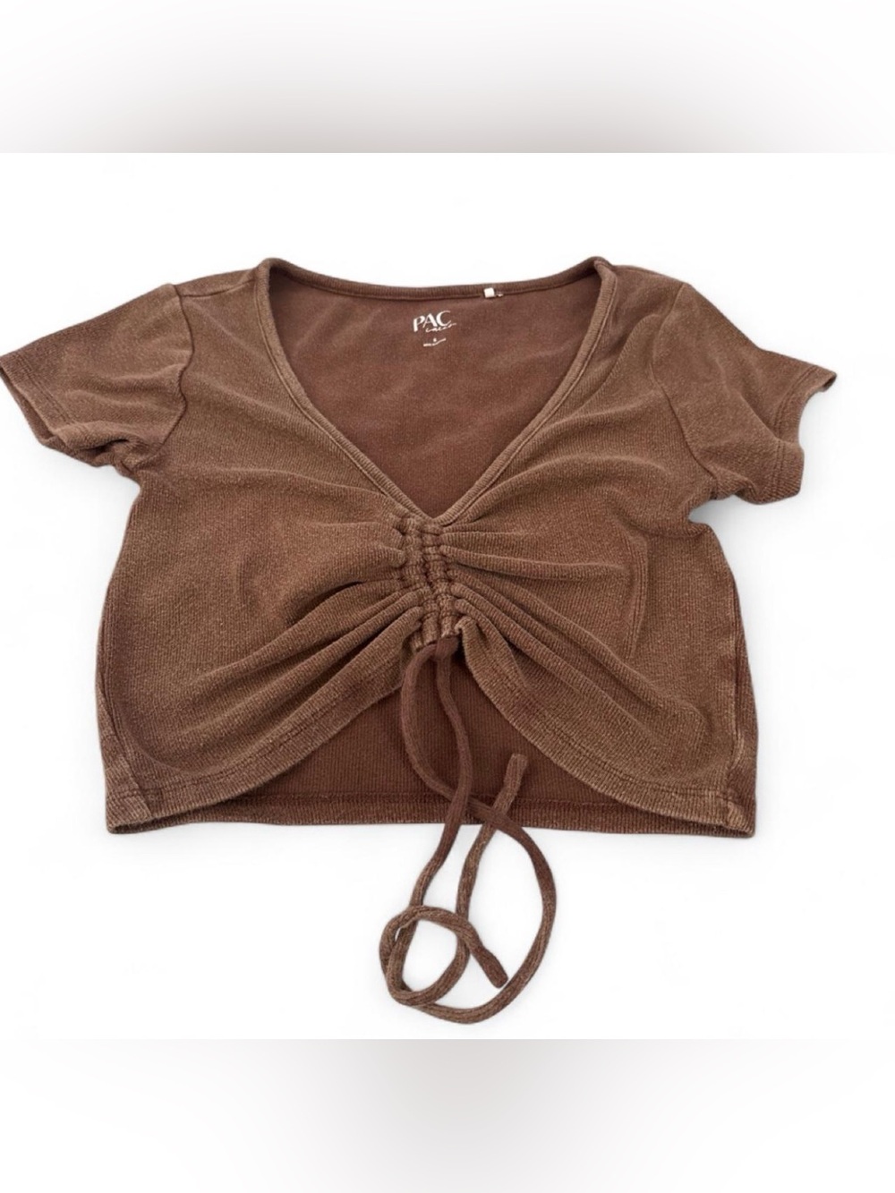 PacSun Brown Ruched Drawstring V-Neck Crop Top